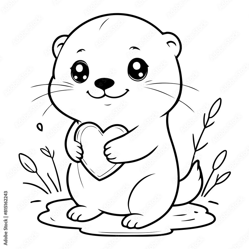 Cute vector illustration Otter drawing colouring activity Cute vector illustration Otter drawing colouring activity
