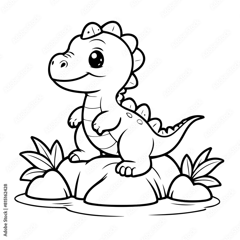Simple vector illustration of Dino for kids colouring worksheet Simple vector illustration of Dino for kids colouring worksheet