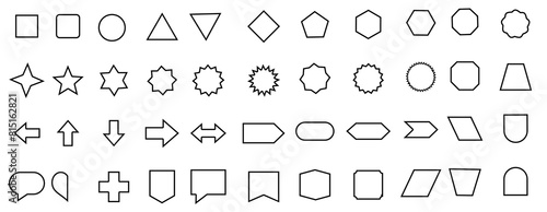 Basic geometric shapes black line cute flat icons set