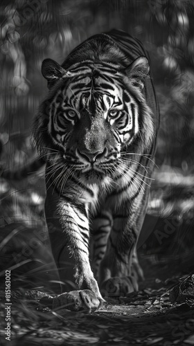 Black and white photo of a tirga in sunlight © Olha