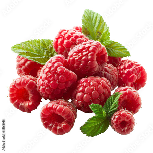 Fresh raspberries paired with mint leaves against a Png background  raspberries on a transparent background