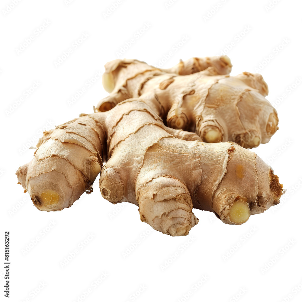 Two pieces of ginger root placed on a white surface, ginger root isolated on transparent background Two pieces of ginger root placed on a white surface, ginger root isolated on transparent background