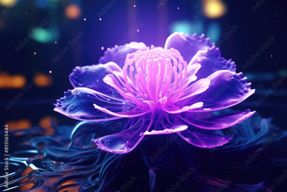 A glowing purple flower with detailed petals in a dark setting. Perfect for nature, fantasy, and mystical-themed content. Suitable for posters, digital art, and wallpapers. A glowing purple flower with detailed petals in a dark setting. Perfect for nature, fantasy, and mystical-themed content. Suitable for posters, digital art, and wallpapers.