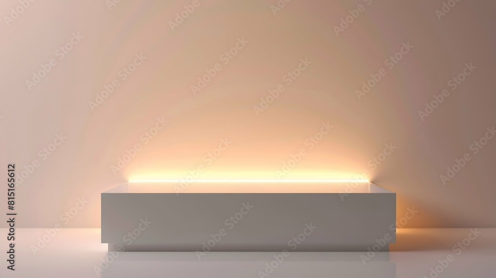 Background podium 3D product display stand platform, Minimalist Elegance: A sleek, white rectangular podium with soft, ambient lighting Background podium 3D product display stand platform, Minimalist Elegance: A sleek, white rectangular podium with soft, ambient lighting
