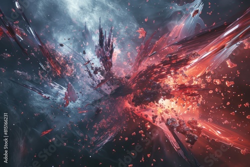 Dynamic 3D abstract explosion  symbolizing an intense orchestral music background
