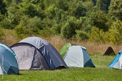 Tents group camping on a meadow