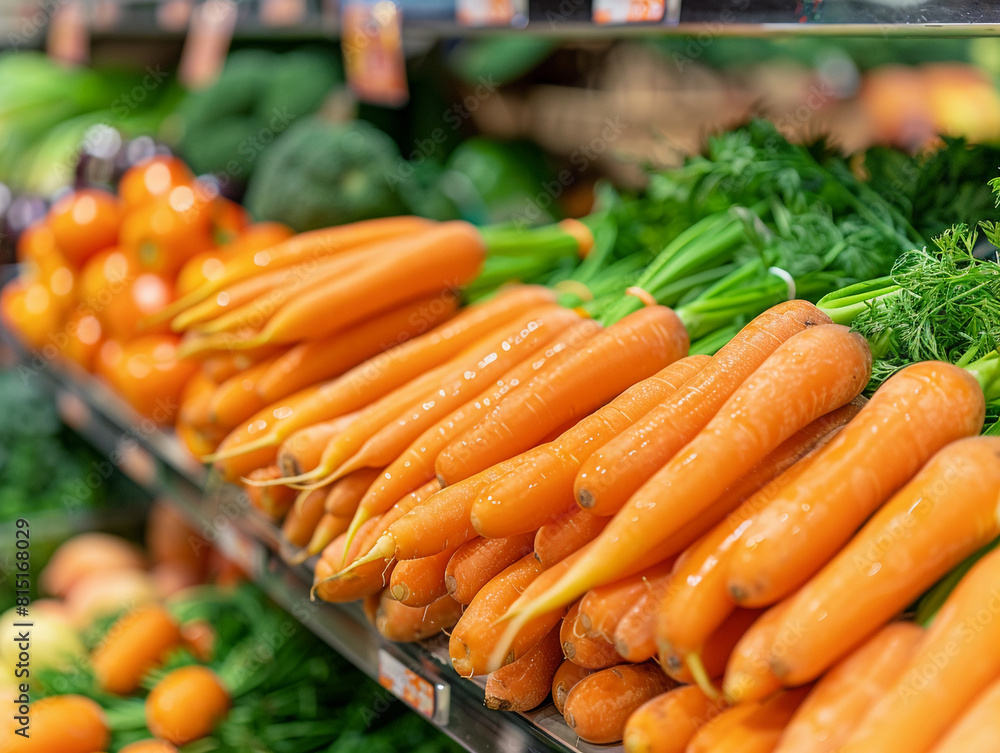 Fresh Carrots Display at Supermarket Fresh Carrots Display at Supermarket