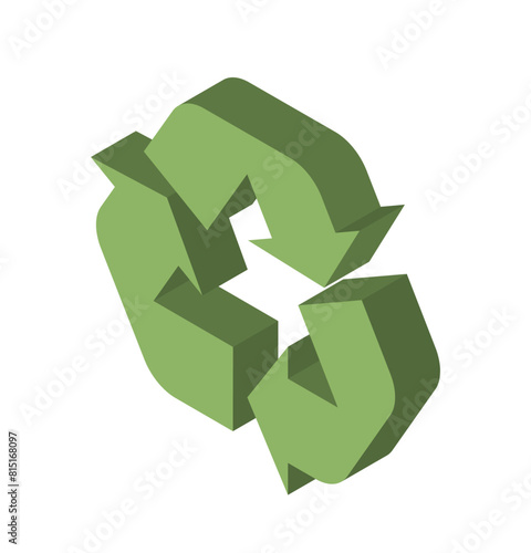 Green recycling symbol isolated on a white background, concept of environmental conservation. Isometric vector illustration