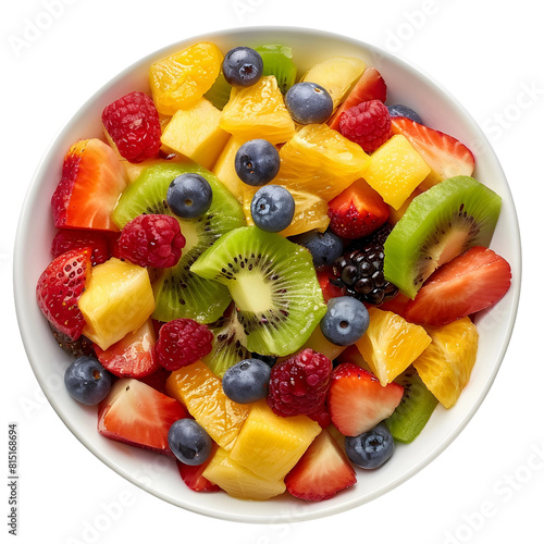 Bowl of sliced fruit salad on a transparent background background