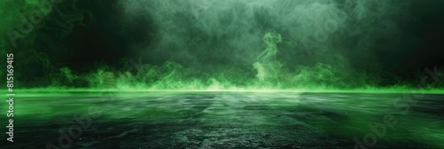 Wallpaper Mural Green Black. Abstract Concrete Basement Background with Shiny Neon Lights and Smoke Torontodigital.ca