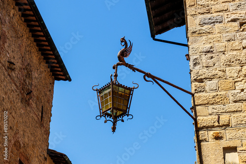 Canvastavla Iron dragan lantern, historic center of Volterra, Tuscany, Italy, Europe