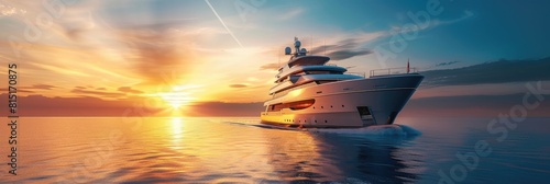 Boat Yacht. Luxurious Yacht Cruise on the Tropical Seas at Sunrise