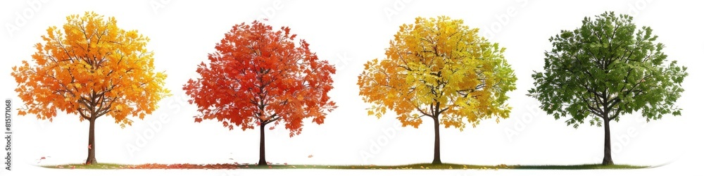 Seasons Tree. Large Isolated Maple Tree Representing Fall, Autumn, Winter, Spring and Summer Seasons Tree. Large Isolated Maple Tree Representing Fall, Autumn, Winter, Spring and Summer