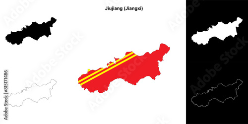 Jiujiang blank outline map set