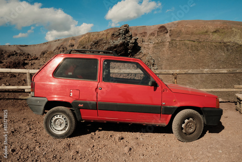 Red Car Exploring Mount Vesuvius