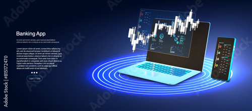 Advanced Digital Finance Interface on Devices, High-Tech Online Banking, Investment Data Analysis