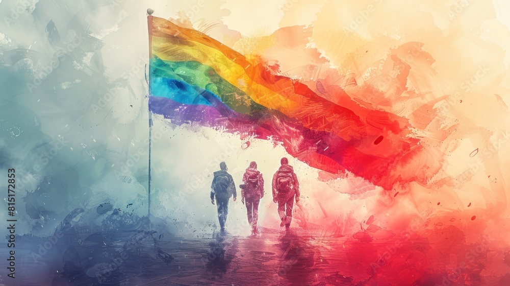 LGBT Pride Day pencil drawing flag and people illustration background