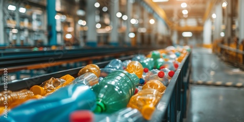 Glass balls of different colors lie on a conveyor belt and move along the production line.