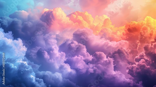 Amazing colorful cloudscape with vibrant hues of pink, blue, orange and yellow.