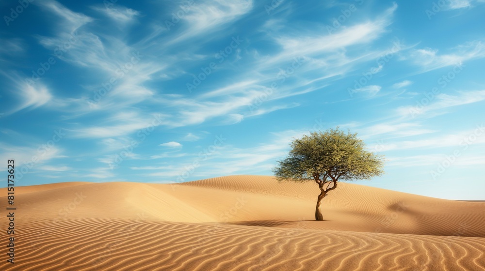Solitary Tree in a Desert Under Blue Skies Solitary Tree in a Desert Under Blue Skies