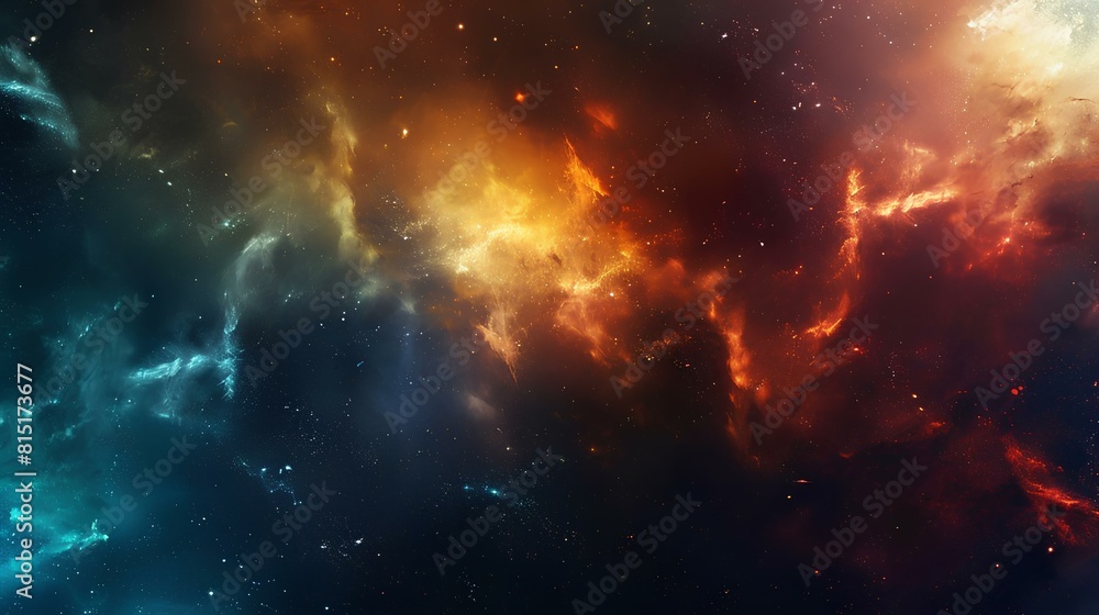The image is a depiction of a nebula, a vast interstellar cloud of dust, hydrogen, helium and other ionized gases.