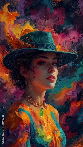 painting of a woman with a hat and dress in a city, elegant digital painting, gorgeous digital painting, beautiful character painting, digital art oil painting, beautiful gorgeous digital art, beautif