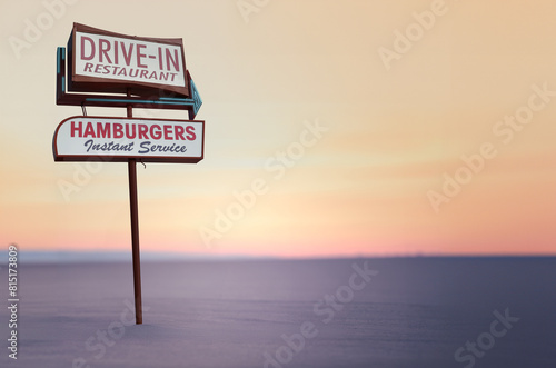 Retro Sign For A Drive-In Restaurant In The Desert