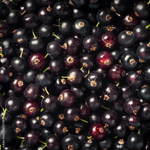 Blackcurrant texture background  Ribes nigrum fruits pattern  black currant mockup  cassis banner  black berries