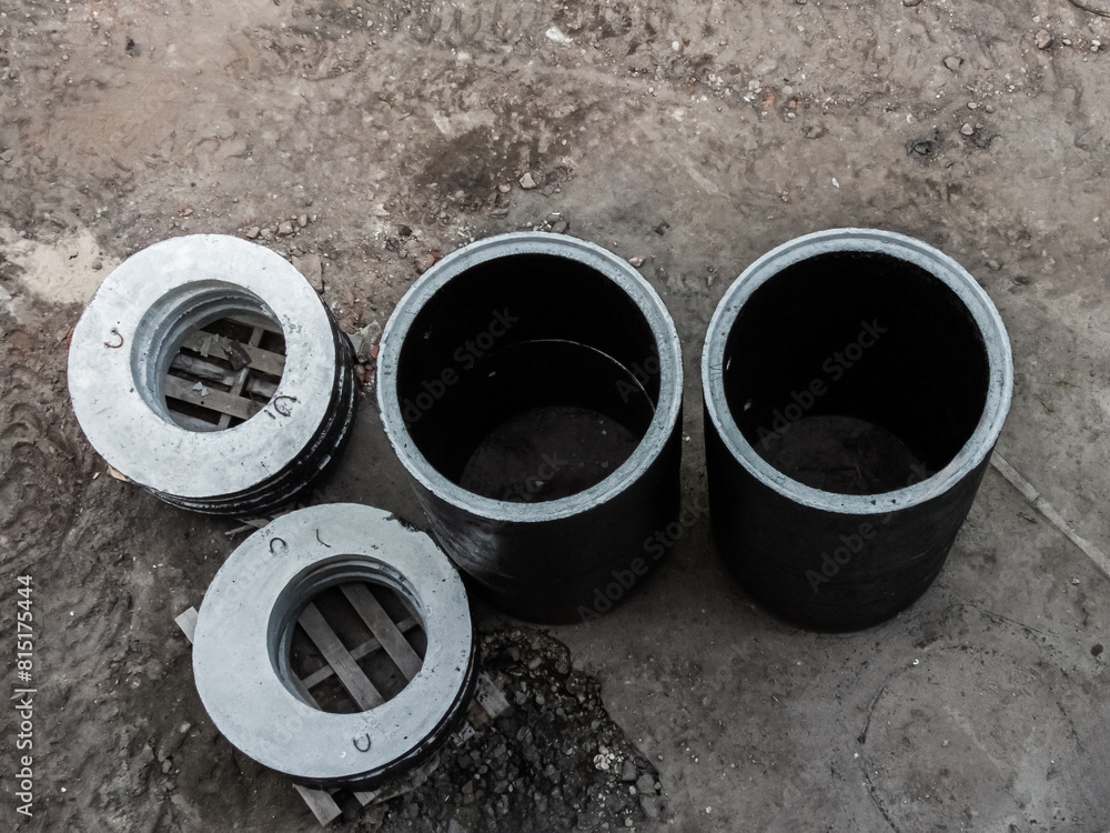 construction reinforced concrete rings at a construction site construction reinforced concrete rings at a construction site