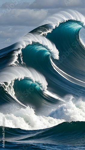 Massive waves meeting head-on in the ocean. Generative AI photo