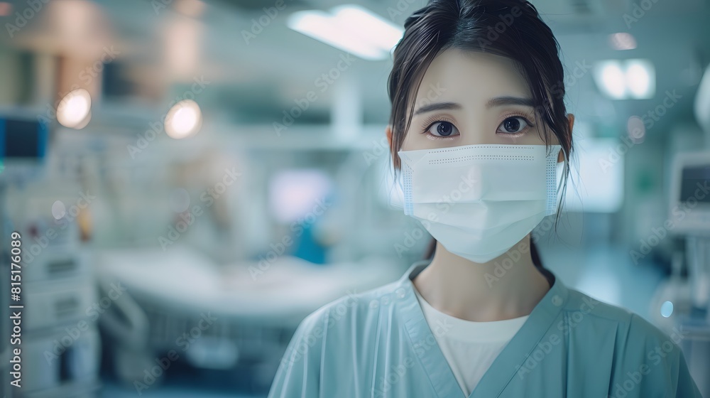 マスクをした日本人女性看護師 マスクをした日本人女性看護師
