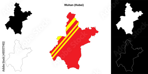Wuhan blank outline map set