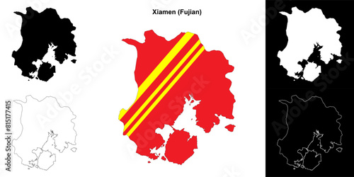 Xiamen blank outline map set