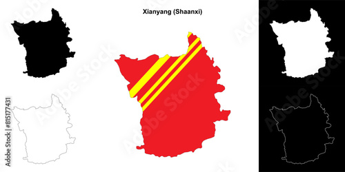 Xianyang blank outline map set photo