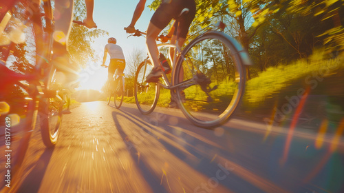 Fahrradtour bei Sonnenuntergang: Erlebnisreiche Radfahrt durch den Park - Copy Space Hintergrund Konzept  
