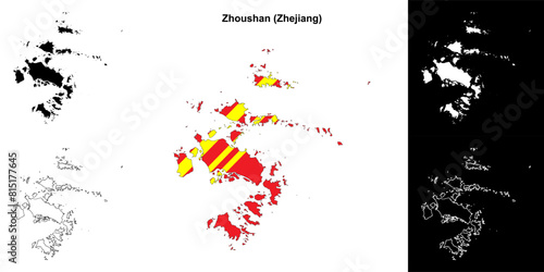 Zhoushan blank outline map set photo