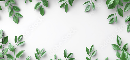 Frame of green leaves on white background 