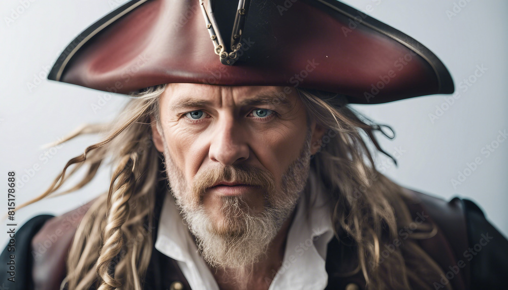 Fototapeta premium portrait of pirate captain, isolated white background 
