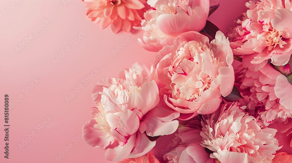 Peonies on a bright smooth pink background Mother’s Day concept Peonies on a bright smooth pink background Mother’s Day concept