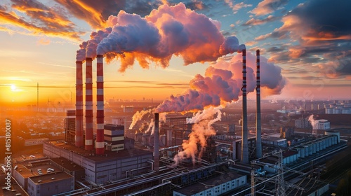 A coal power plant depicted with towering pipes emitting thick black smoke, symbolizing the environmental pollution caused by industrial activities. This illustration highlights the atmospheric 