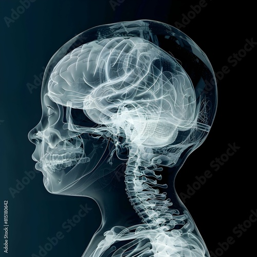 3d rendering x-ray of baby with brain inside.