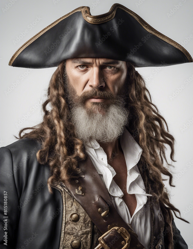 Fototapeta premium portrait of pirate captain, isolated white background 