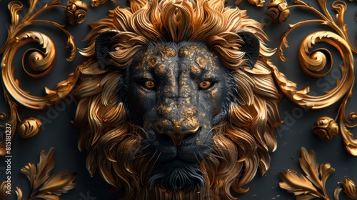 3d relief lion background wallpaper