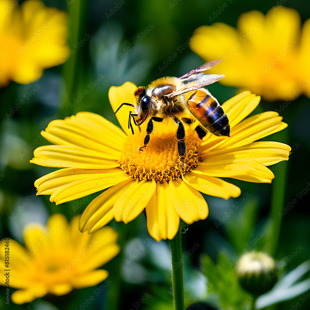 yellow marguerite daisy flower small bee nature photograph yellow marguerite daisy flower small bee nature photograph