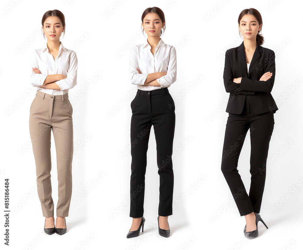 Set of business Woman with natural face beauty, 25 years old, three side view, cut out Set of business Woman with natural face beauty, 25 years old, three side view, cut out
