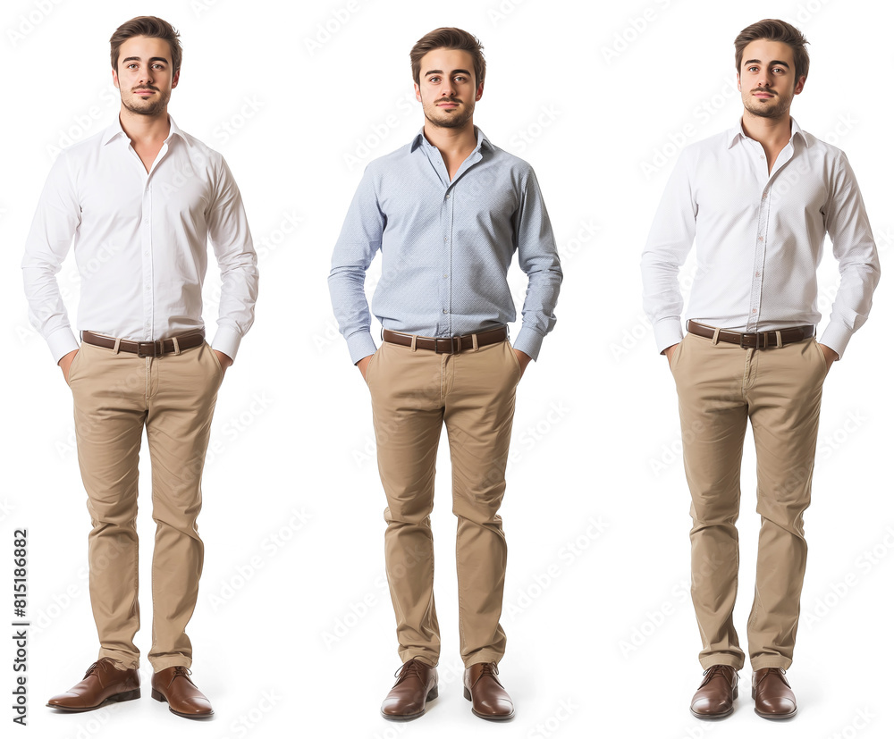 Set of business Man with natural face beauty, 25 years old, three side view on transparent background, cut out Set of business Man with natural face beauty, 25 years old, three side view on transparent background, cut out