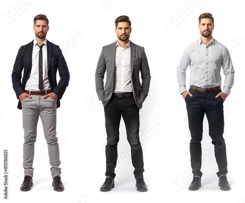 Set of business Man with natural face beauty, 25 years old, three side view, cut out