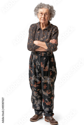 Old Woman with natural face beauty, 60 years old, three side view on transparent background, cut out