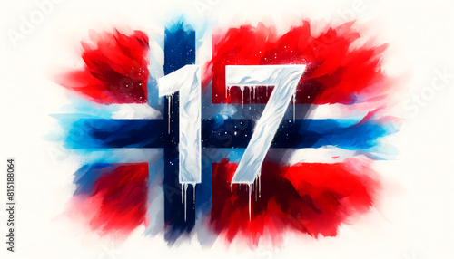 Celebrate Norway’s Constitution Day on May 17th with this vibrant image showcasing the number 17 adorned in the Norwegian flag colors, symbolizing national pride and historic significance