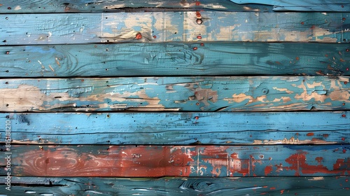 Blue wooden background texture with peeling paint